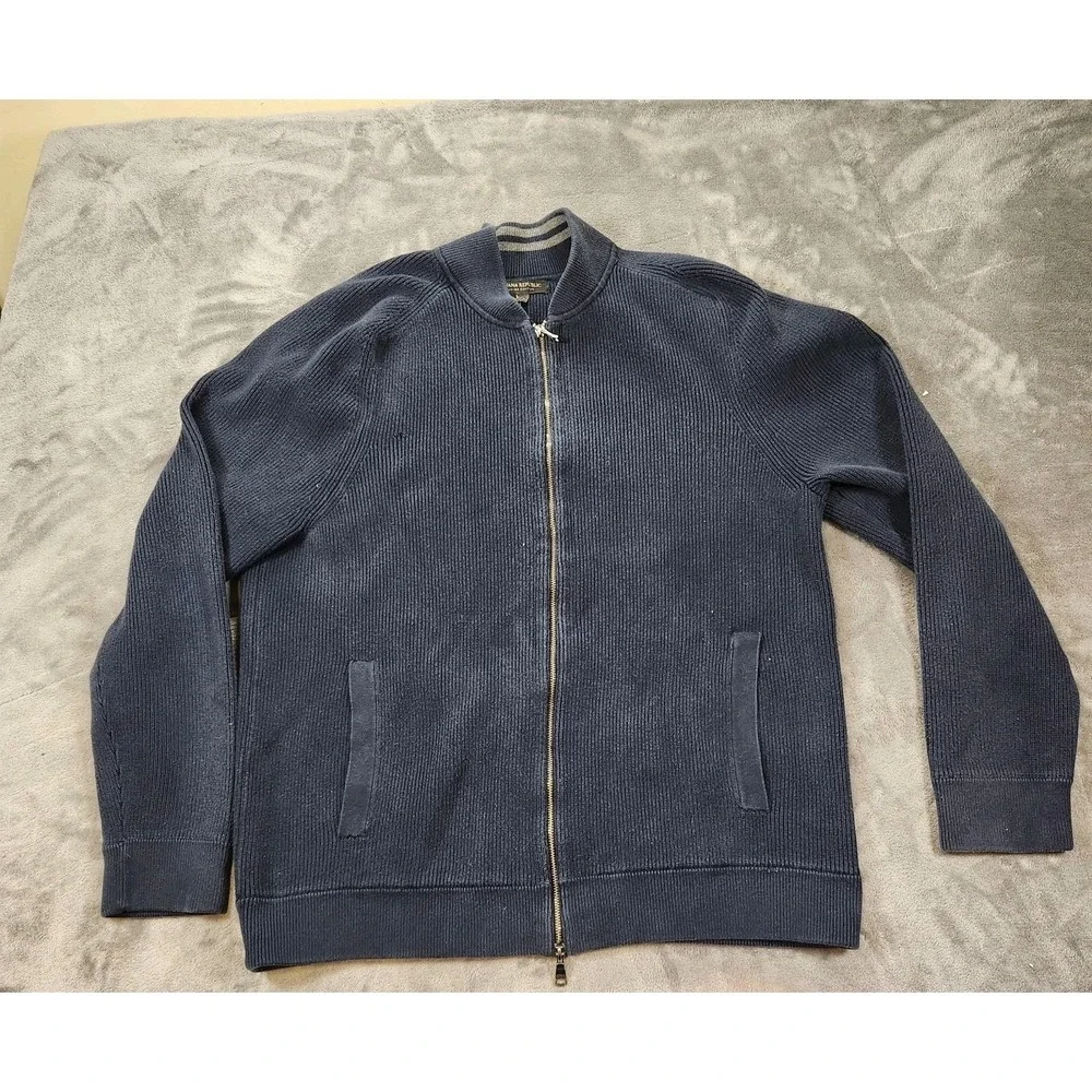 Banana Republic Sweater Mens Blue Full Zip Cardigan Supima Cotton Ribbed